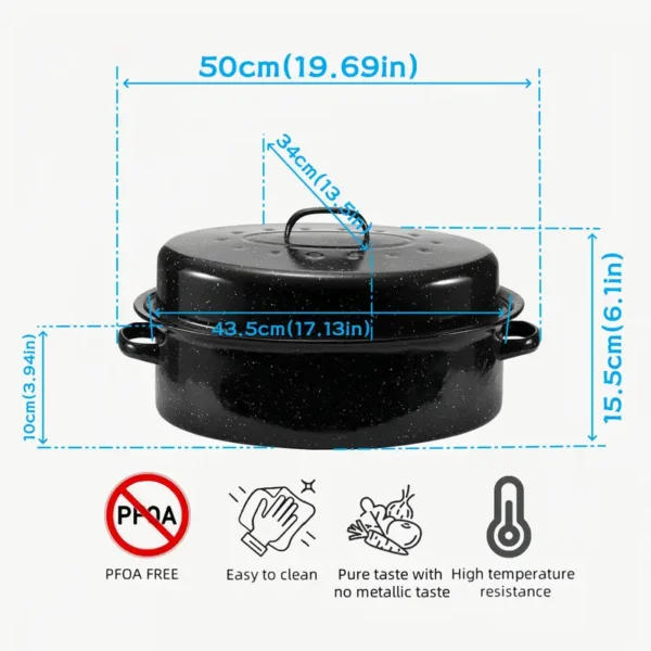 094bfe7c-7020-42ff-b440-e393c36149ab Black Speckled Enamel Oval Baking Pan with Lid