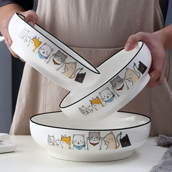 2pcs Large 9-Inch Ceramic Cat Soup Bowl