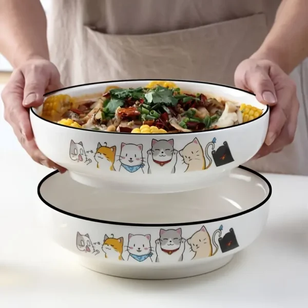 2pcs Large 9-Inch Ceramic Cat Soup Bowl