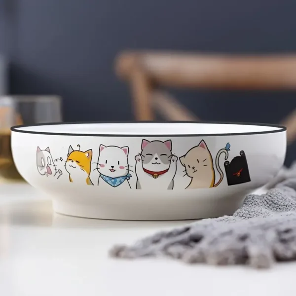 2pcs Large 9-Inch Ceramic Cat Soup Bowl