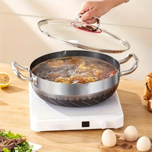 68287dbc-66b8-4dc3-ae40-f4e855965841 Silver Double-Sided Honeycomb Frying And Boiling Pot